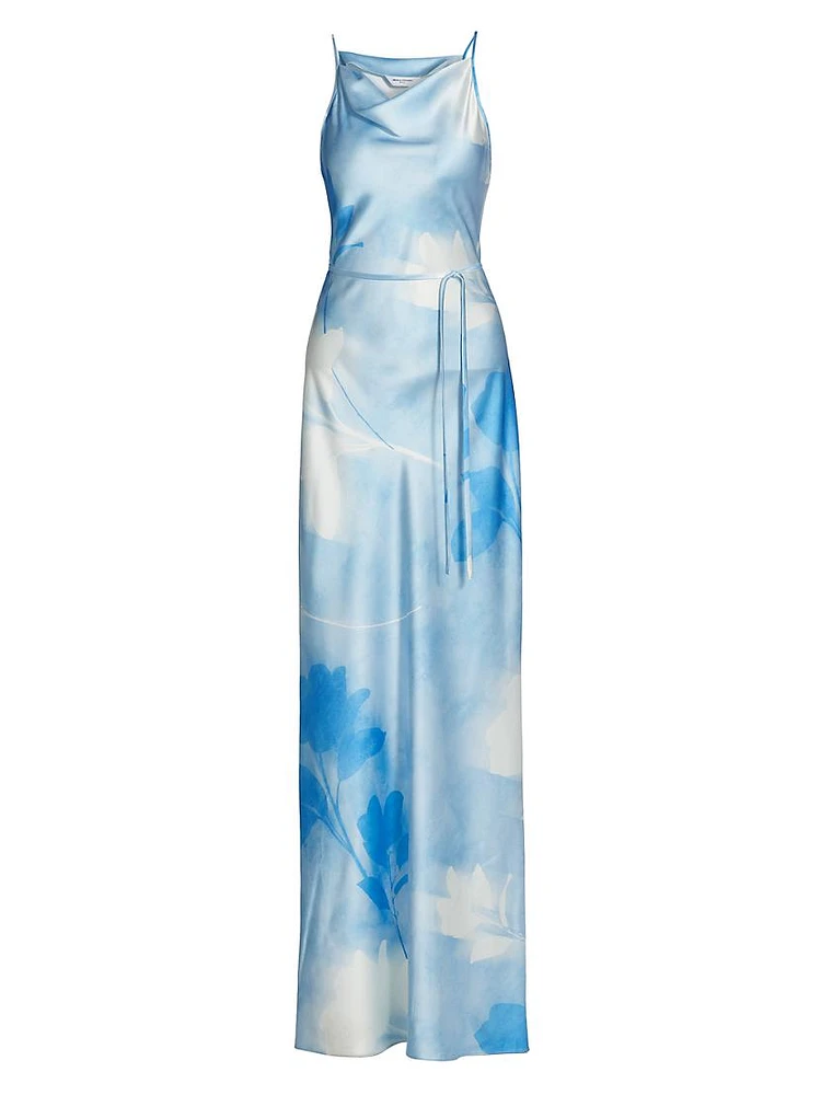 Shaelyn Floral Satin Cowlneck Maxi Dress