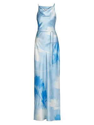 Shaelyn Floral Satin Cowlneck Maxi Dress