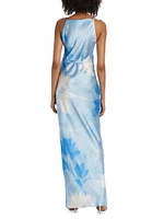 Shaelyn Floral Satin Cowlneck Maxi Dress