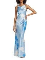 Shaelyn Floral Satin Cowlneck Maxi Dress