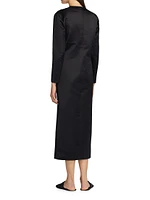 Iside Satin Long-Sleeve Midi-Dress