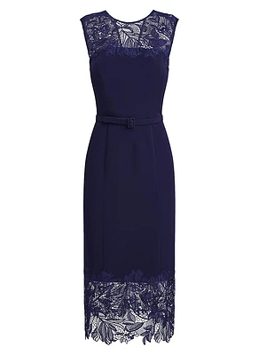 Jamie Lace-Trimmed Stretch Crepe Belted Midi-Dress