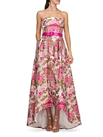 Bella Metallic Jacquard Hi-Low Gown