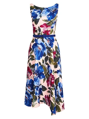 Goldie Beaded Floral Stretch Crepe Midi-Dress