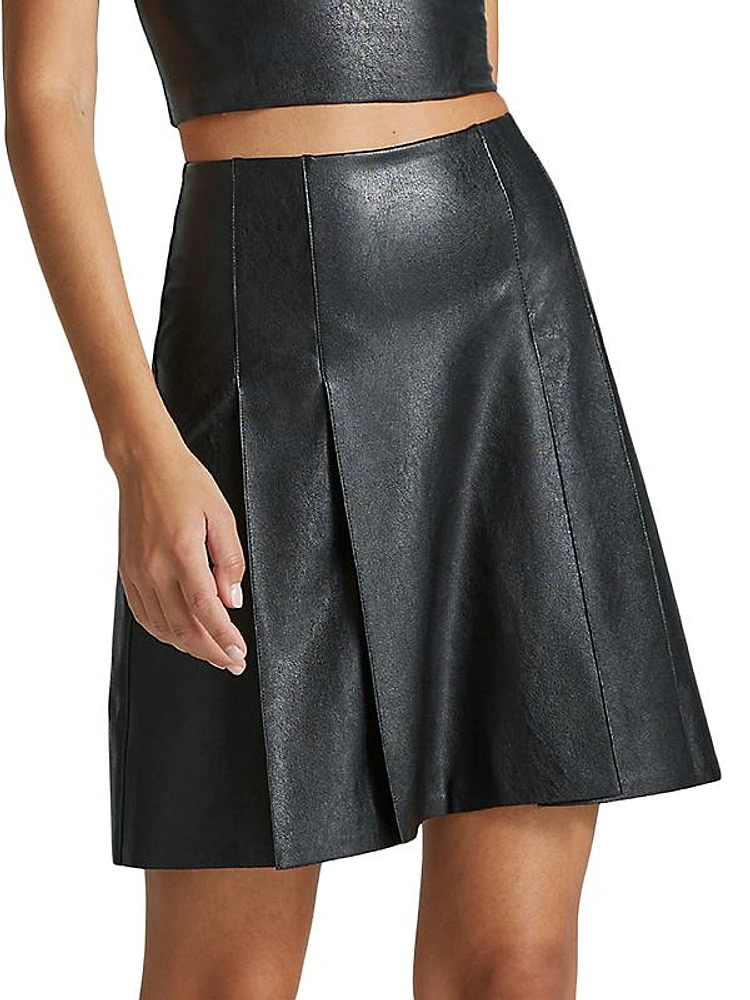 Faux Leather Pleated Miniskirt