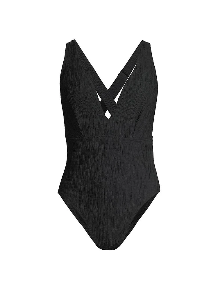 Deep Dive Smocked One-Piece Swimsuit