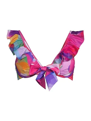 Rainbow Waterfall Ruffled Bikini Top