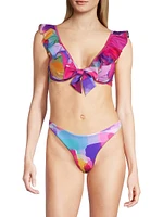 Rainbow Waterfall Ruffled Bikini Top