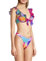 Rainbow Waterfall Ruffled Bikini Top