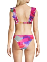 Rainbow Waterfall Ruffled Bikini Top