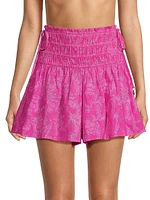 Wendy Heart Cotton-Blend Jacquard Smocked Shorts