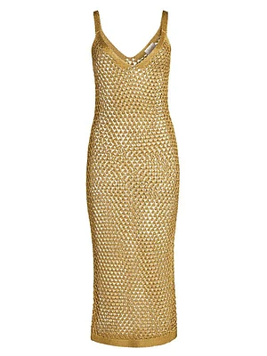 Metallic Sheer Mesh Midi-Dress