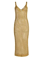 Metallic Sheer Mesh Midi-Dress