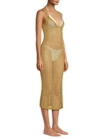 Metallic Sheer Mesh Midi-Dress