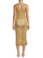 Metallic Sheer Mesh Midi-Dress