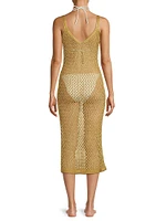 Metallic Sheer Mesh Midi-Dress