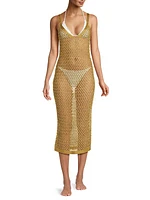 Metallic Sheer Mesh Midi-Dress