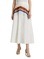 Silk-Embellished Cotton Midi-Skirt