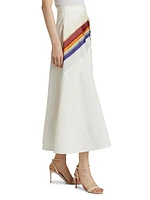 Silk-Embellished Cotton Midi-Skirt