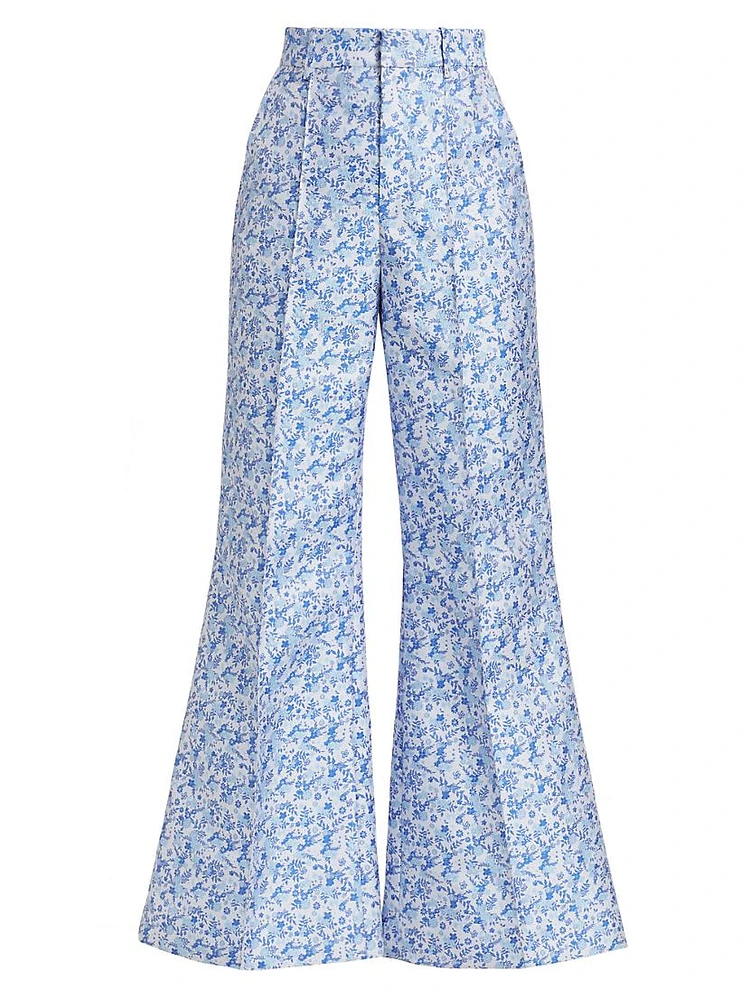 Floral Jacquard Flared Pants