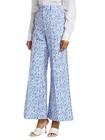 Floral Jacquard Flared Pants