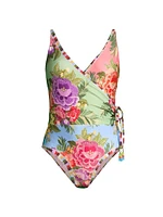 Flower Scarves One-Piece Swimsuit