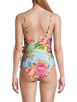 Flower Scarves One-Piece Swimsuit