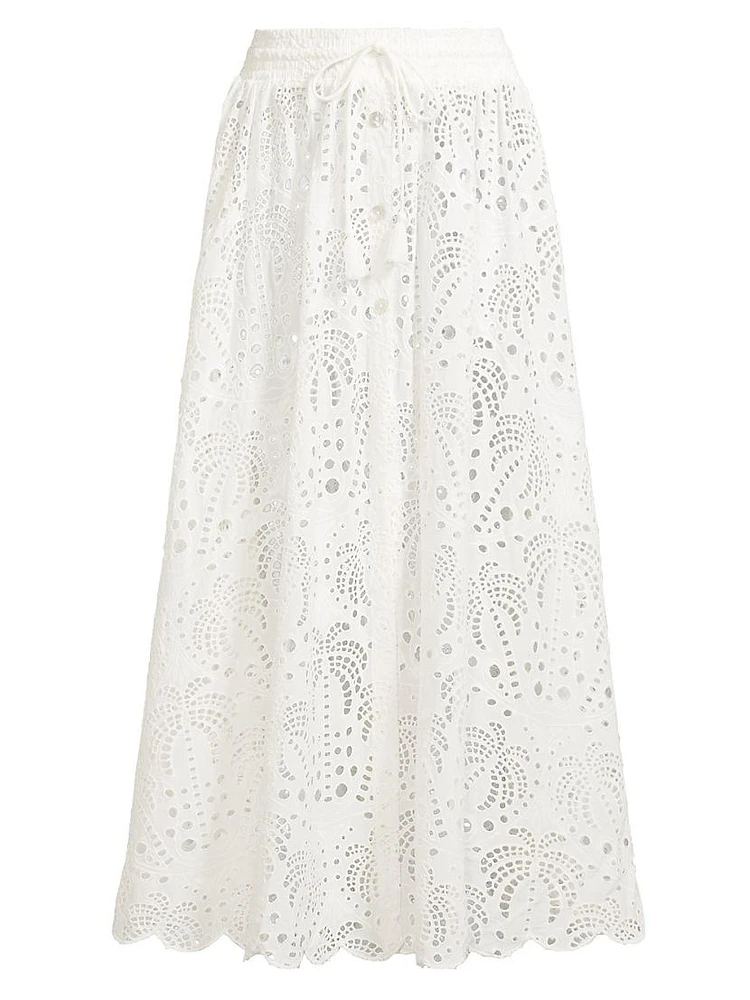 Laise Eyelet Cotton Midi-Skirt