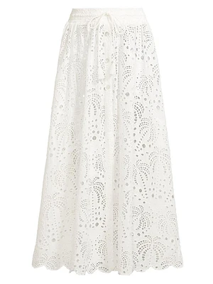 Laise Eyelet Cotton Midi-Skirt