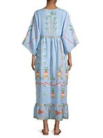 Pineapple-Embroidered Linen-Blend Maxi Dress