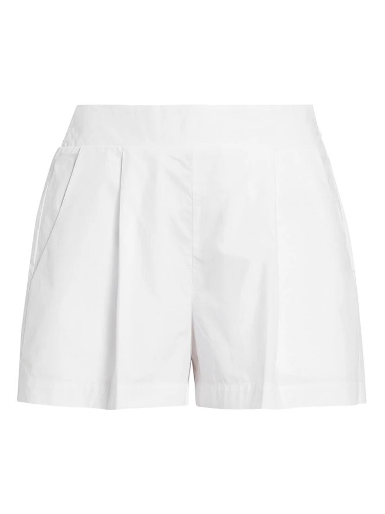 Pleated Cotton Poplin Pull-On Shorts