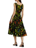 Clover Printed Tie-Waist Fit & Flare Midi-Dress