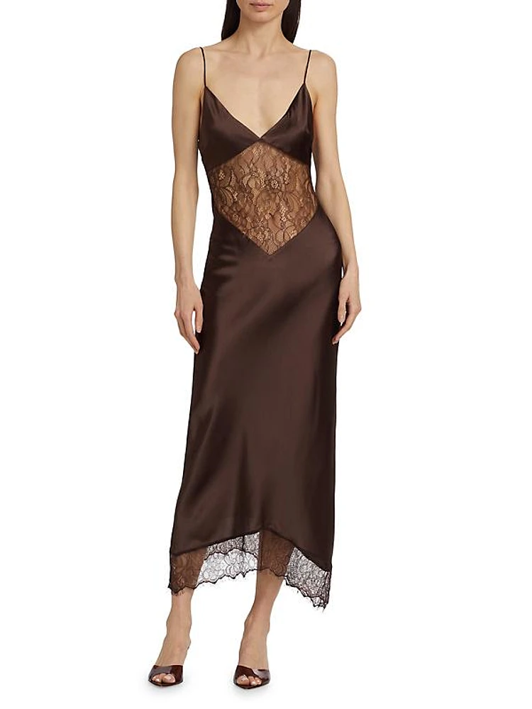 Drew Silk Lace-Panel Maxi Dress