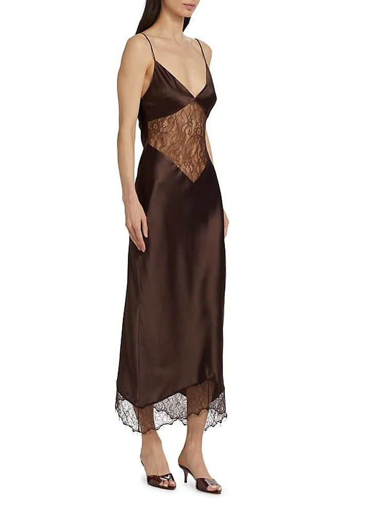 Drew Silk Lace-Panel Maxi Dress