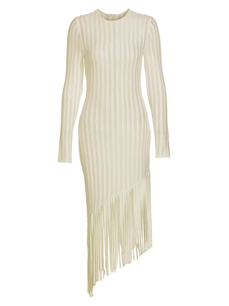 Galya Asymmetric Fringed Midi-Dress