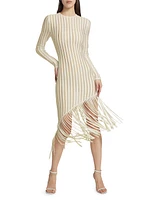 Galya Asymmetric Fringed Midi-Dress