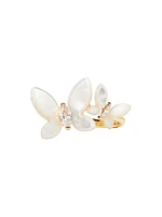 Goldtone, Mother-Of-Pearl & Cubic Zirconia Butterfly Ring