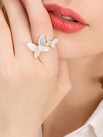 Goldtone, Mother-Of-Pearl & Cubic Zirconia Butterfly Ring