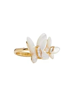 Goldtone, Mother-Of-Pearl & Cubic Zirconia Butterfly Ring