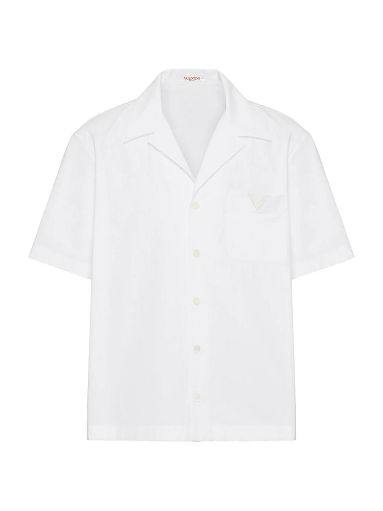 Cotton Poplin Bowling Shirt with Rubberized V Detail