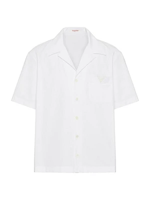 Cotton Poplin Bowling Shirt with Rubberized V Detail