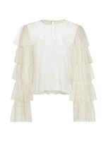 Lace Tiered Ruffled-Sleeve Blouse