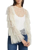 Lace Tiered Ruffled-Sleeve Blouse