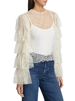 Lace Tiered Ruffled-Sleeve Blouse