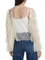 Lace Tiered Ruffled-Sleeve Blouse