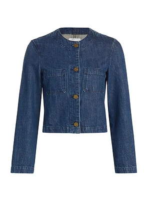 Collarless Denim Jacket