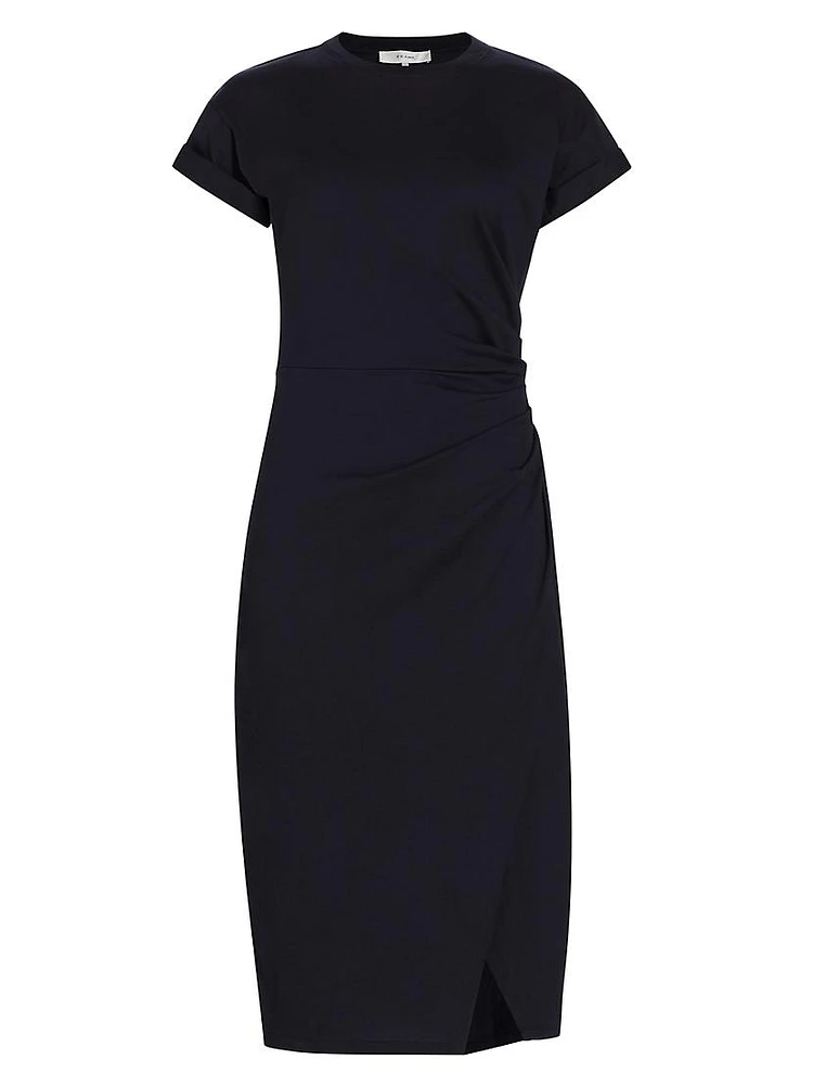 Cotton Wrap-Style Midi-Dress