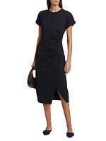 Cotton Wrap-Style Midi-Dress