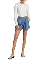 Pleated Denim Shorts