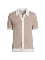 Linen Button-Up Short-Sleeve Sweater